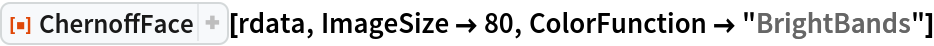 ResourceFunction["ChernoffFace"][rdata, ImageSize -> 80, ColorFunction -> "BrightBands"]