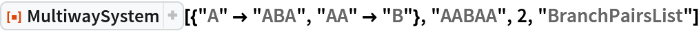ResourceFunction[
 "MultiwaySystem"][{"A" -> "ABA", "AA" -> "B"}, "AABAA", 2, "BranchPairsList"]