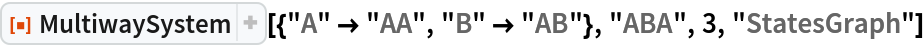 ResourceFunction[
 "MultiwaySystem"][{"A" -> "AA", "B" -> "AB"}, "ABA", 3, "StatesGraph"]