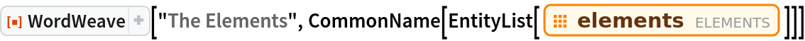 ResourceFunction["WordWeave"]["The Elements", CommonName[EntityList[EntityClass["Element", All]]]]