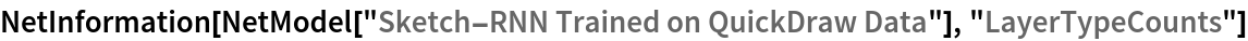 NetInformation[
 NetModel["Sketch-RNN Trained on QuickDraw Data"], "LayerTypeCounts"]