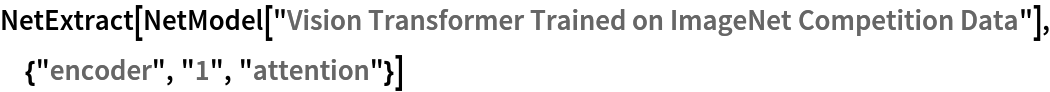 NetExtract[
 NetModel[
  "Vision Transformer Trained on ImageNet Competition Data"], {"encoder", "1", "attention"}]