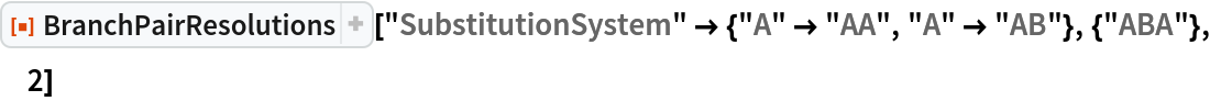 ResourceFunction["BranchPairResolutions"][
 "SubstitutionSystem" -> {"A" -> "AA", "A" -> "AB"}, {"ABA"}, 2]
