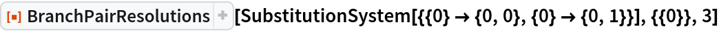 ResourceFunction["BranchPairResolutions"][
 SubstitutionSystem[{{0} -> {0, 0}, {0} -> {0, 1}}], {{0}}, 3]