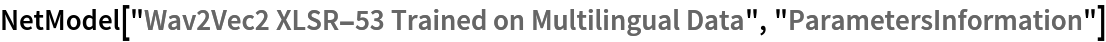 NetModel["Wav2Vec2 XLSR-53 Trained on Multilingual Data", "ParametersInformation"]