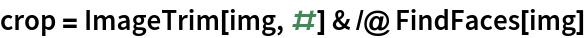crop = ImageTrim[img, #] & /@ FindFaces[img]